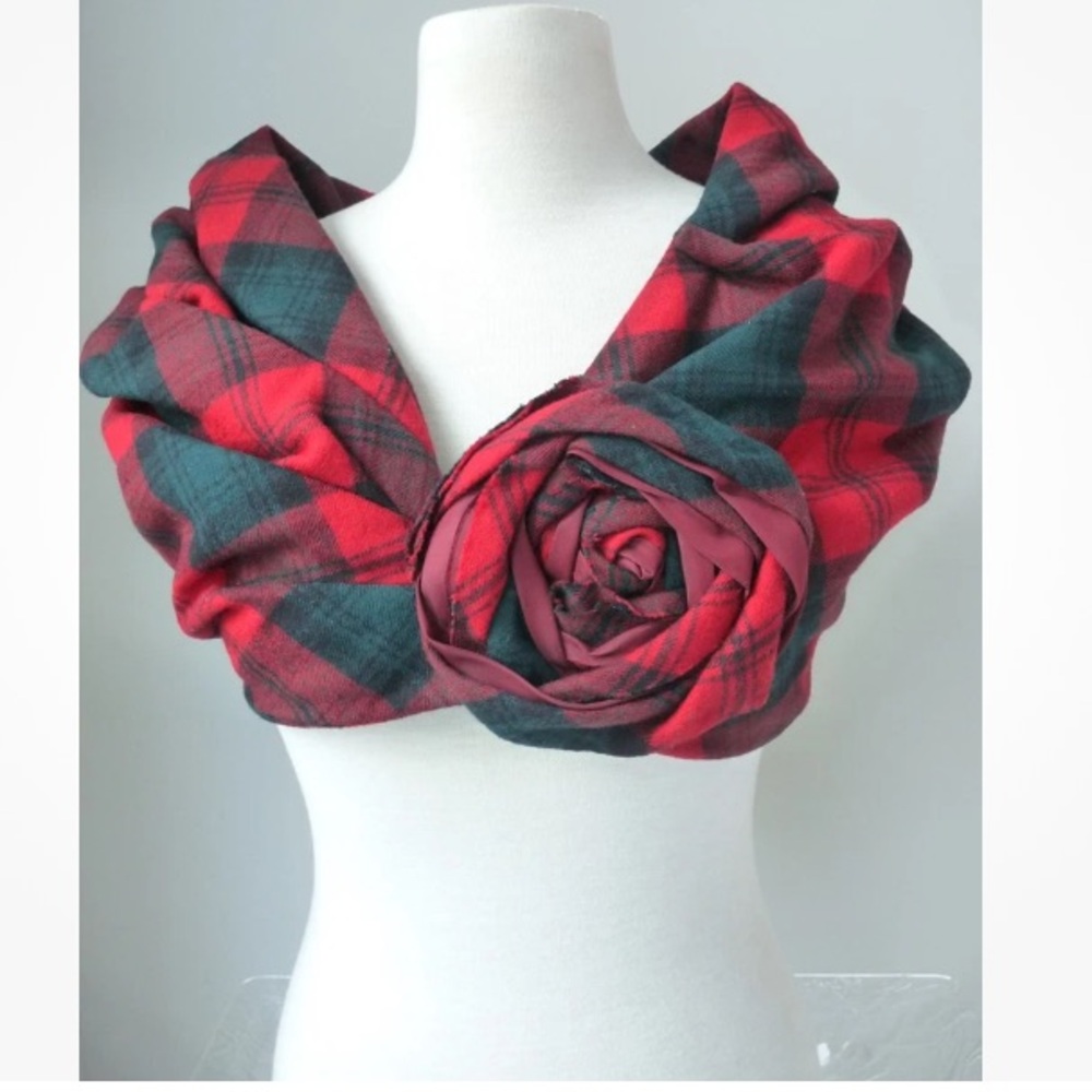 Louis Vuitton Plaid Scarf Wrap with Rose Detail